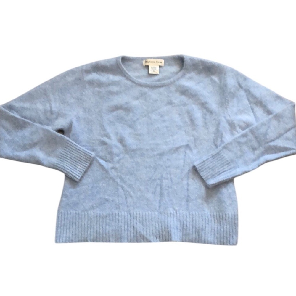VTG Womens Crewneck Sweater Sz XL Blue Angora Wool Blend Soft Cozy Fuzzy Basic